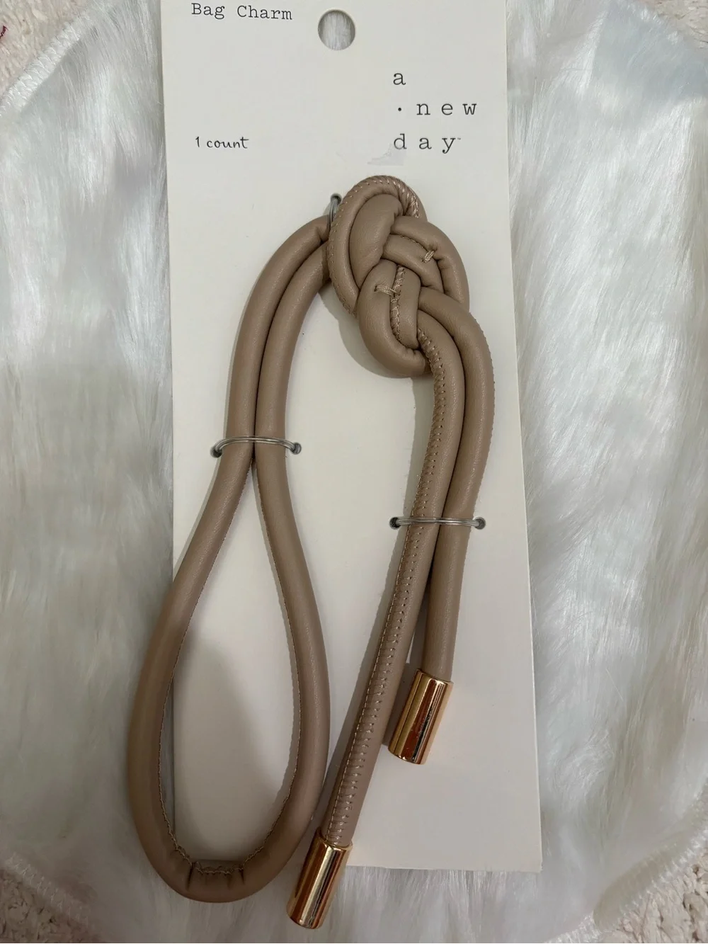 Taupe Knot Bag Charm with Gold-Tone Tips